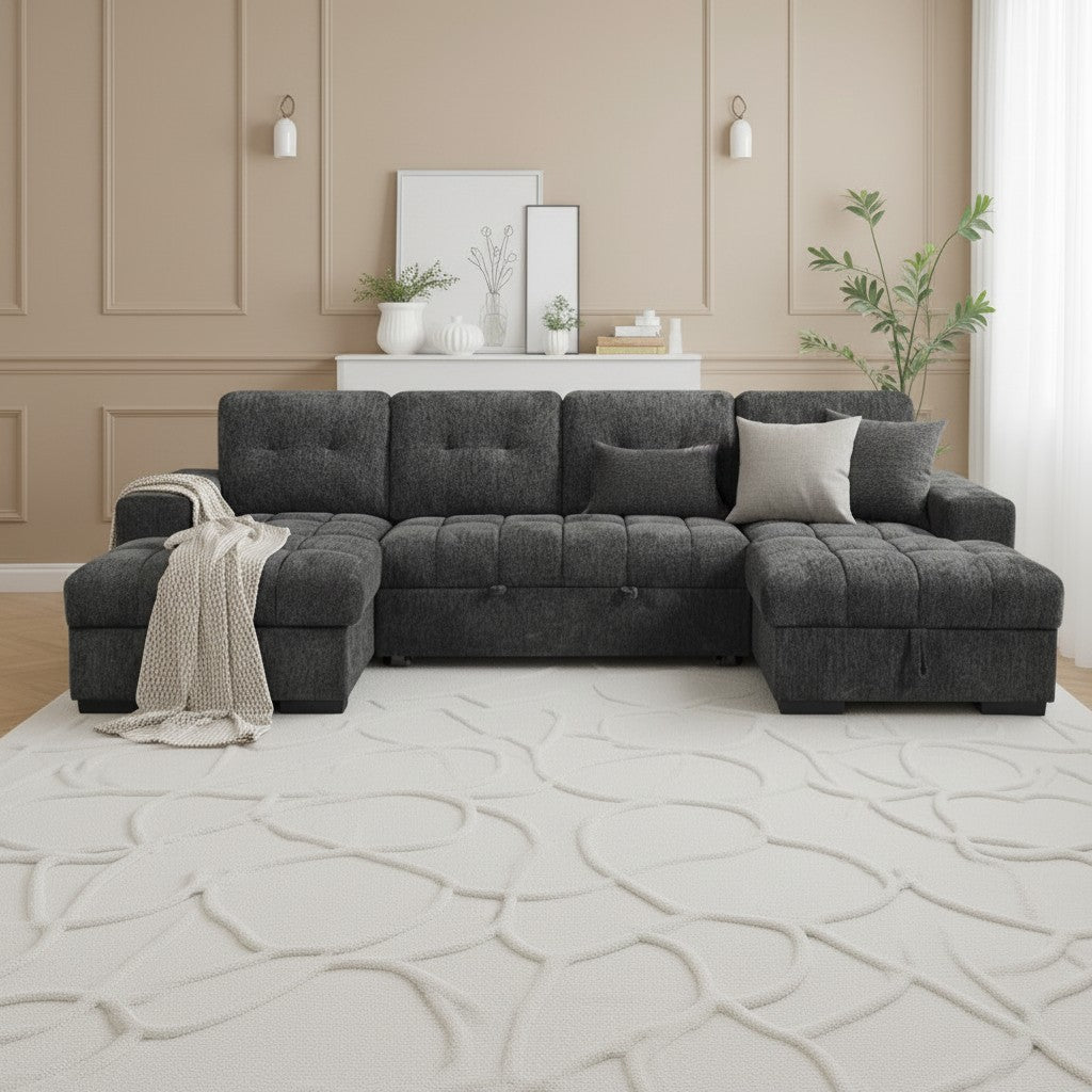 Palermo Sofabed Grey Fabric U Shape Storage Corner Sofa