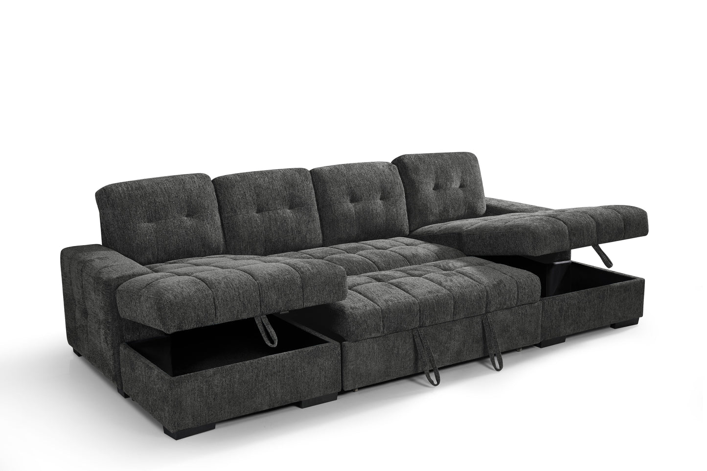 Palermo Sofabed Grey Fabric U Shape Storage Corner Sofa