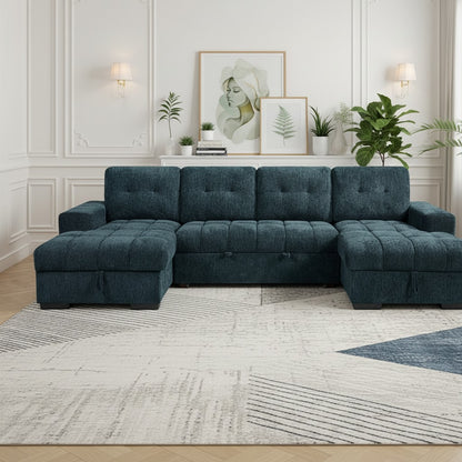 Palermo Sofabed Teal Blue Fabric U Shape Storage Corner Sofa