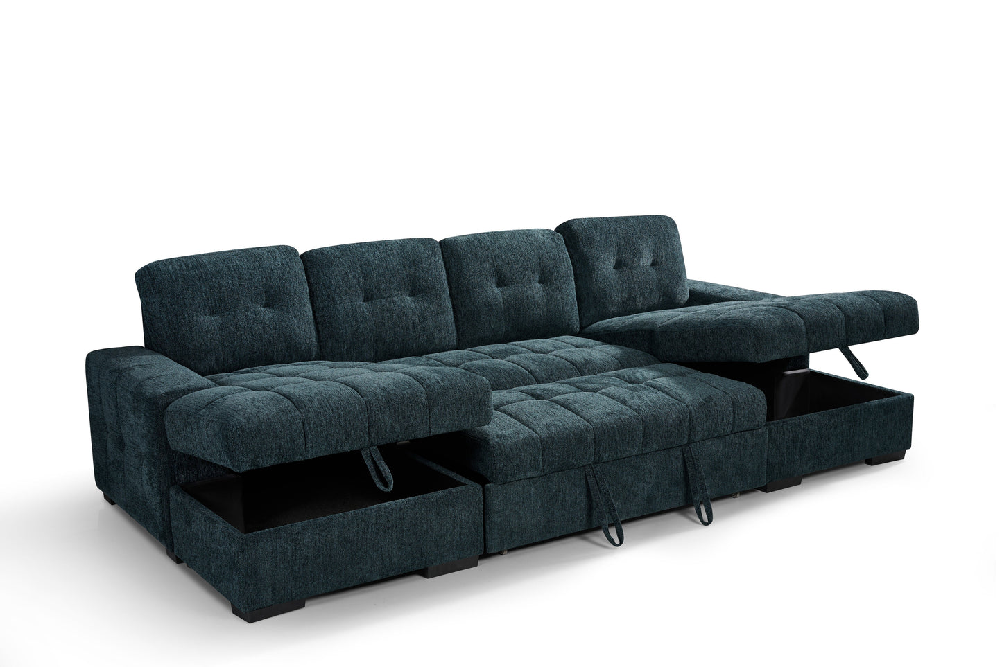 Palermo Sofabed Teal Blue Fabric U Shape Storage Corner Sofa
