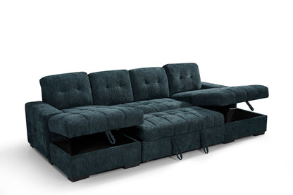 Palermo Sofabed Teal Blue Fabric U Shape Storage Corner Sofa