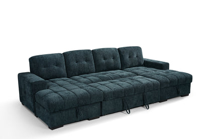 Palermo Sofabed Teal Blue Fabric U Shape Storage Corner Sofa