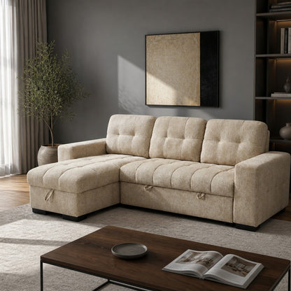Palermo Beige Fabric Universal Sofabed Storage Corner Sofa