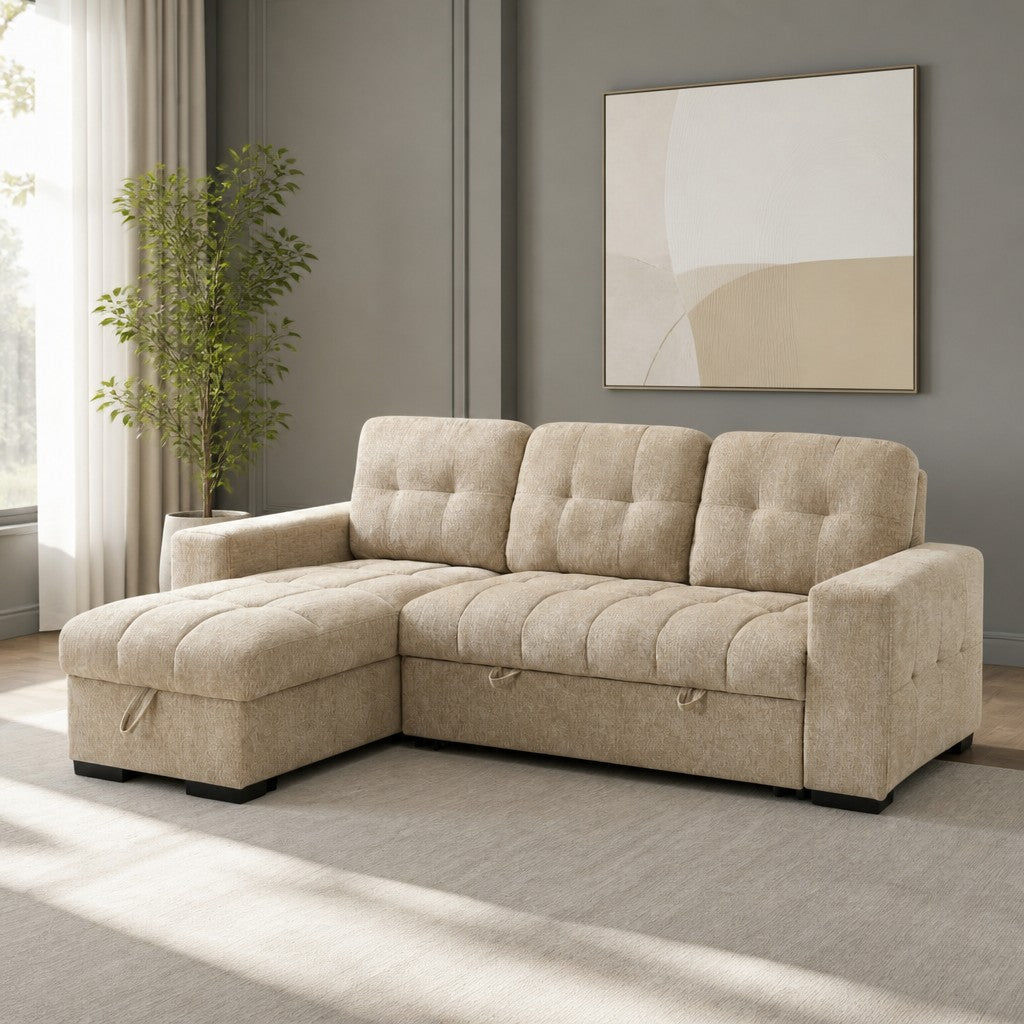 Palermo Beige Fabric Universal Sofabed Storage Corner Sofa