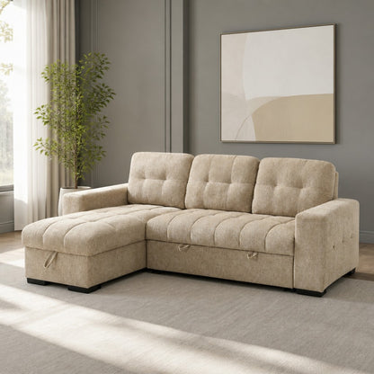 Palermo Beige Fabric Universal Sofabed Storage Corner Sofa