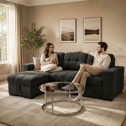 Palermo Grey Fabric Universal Sofabed Storage Corner Sofa