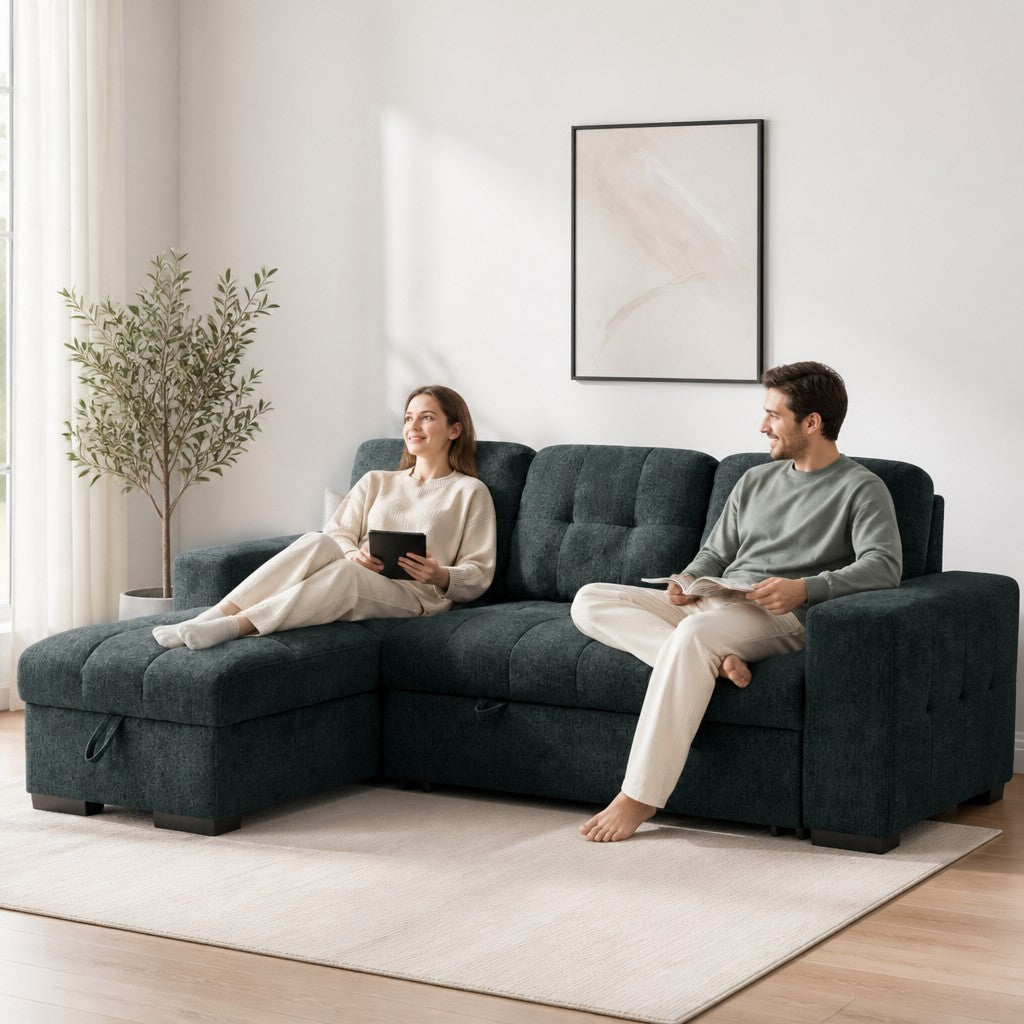 Palermo Blue Fabric Universal Sofabed Storage Corner Sofa