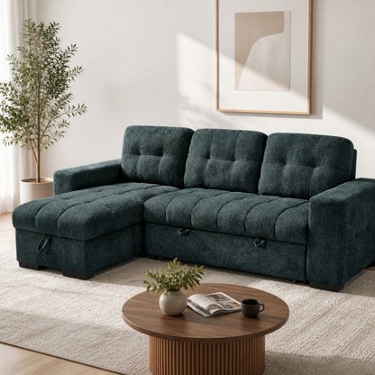 Palermo Blue Fabric Universal Sofabed Storage Corner Sofa