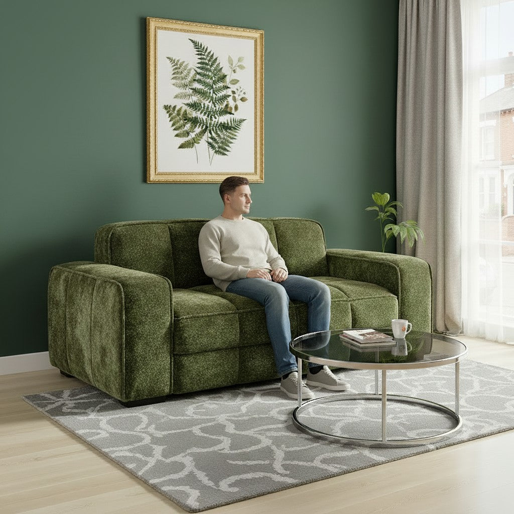Paris Olive Green Fabric 2 Seater Sofa