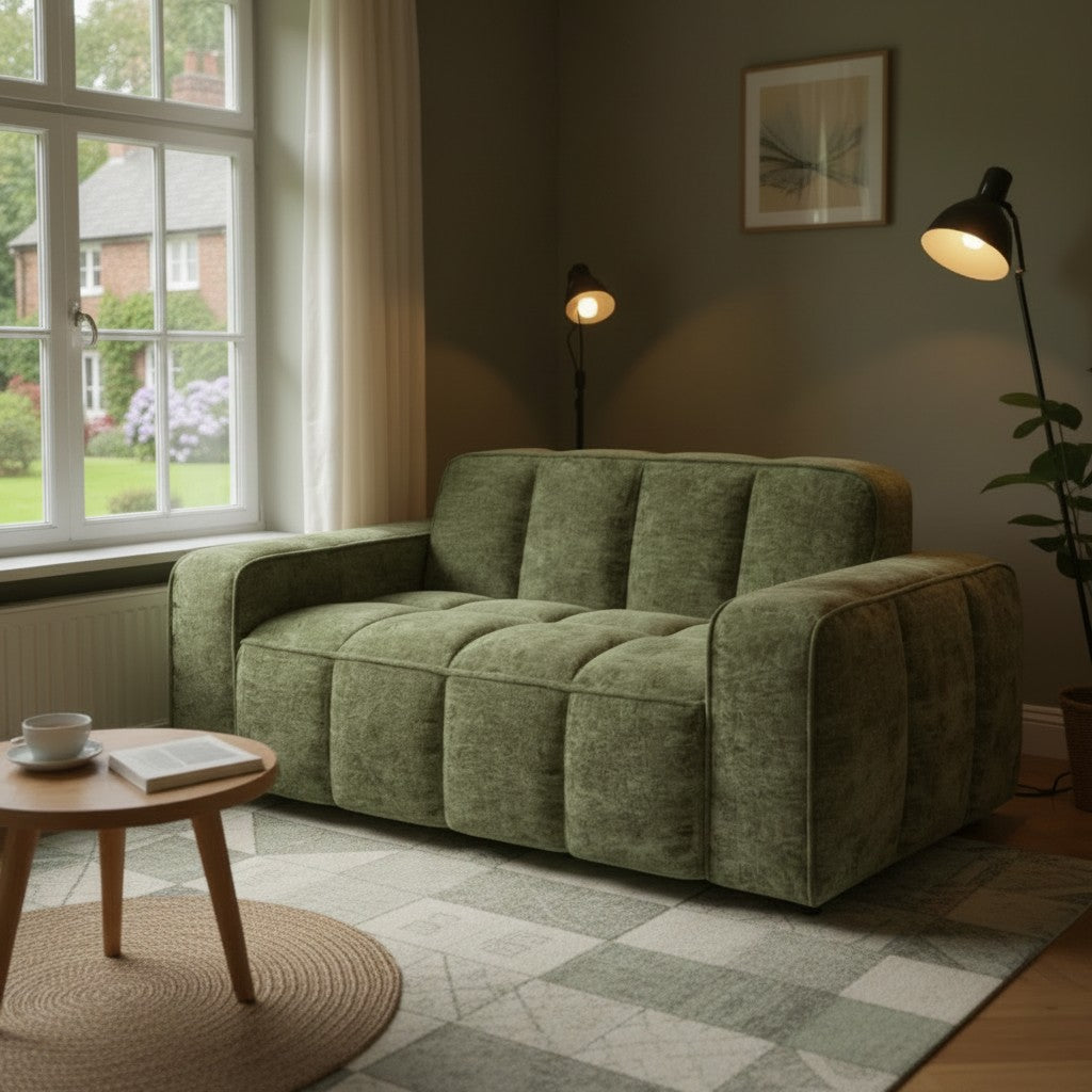 Paris Olive Green Fabric 2 Seater Sofa