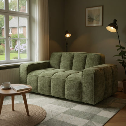 Paris Olive Green Fabric 2 Seater Sofa