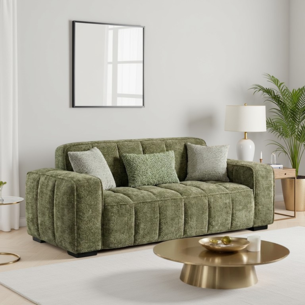 Paris Olive Green Fabric 3 Seater Sofa