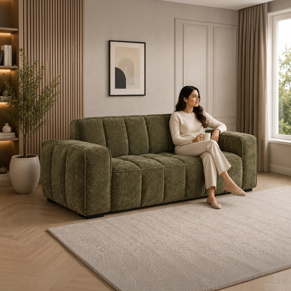 Paris Olive Green Fabric 3 Seater Sofa