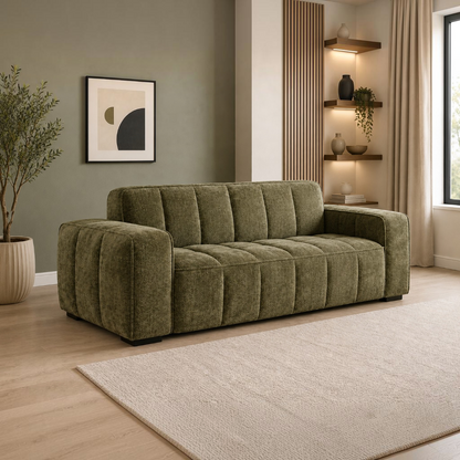 Paris Olive Green Fabric 3 Seater Sofa