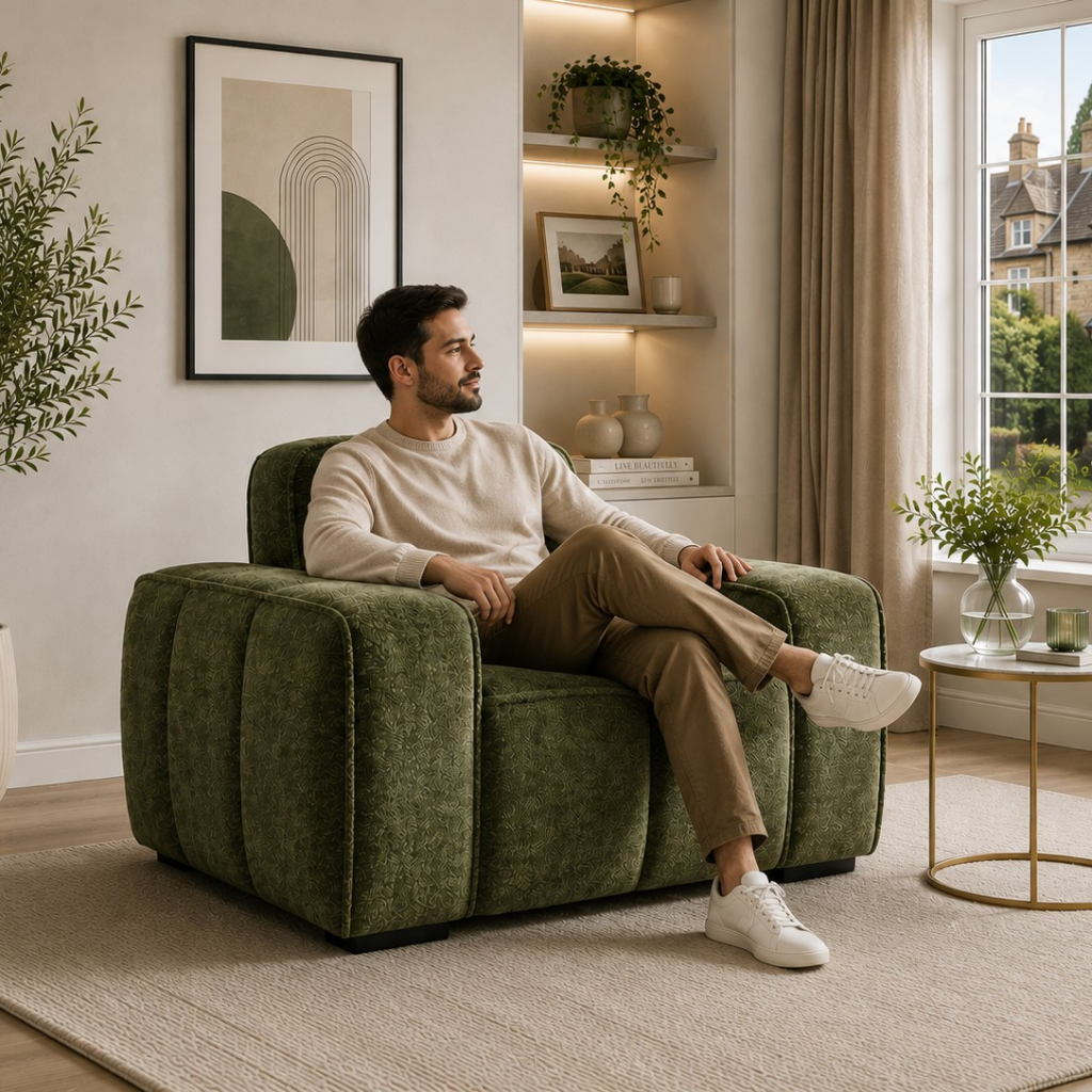 Paris Olive Green Fabric Armchair