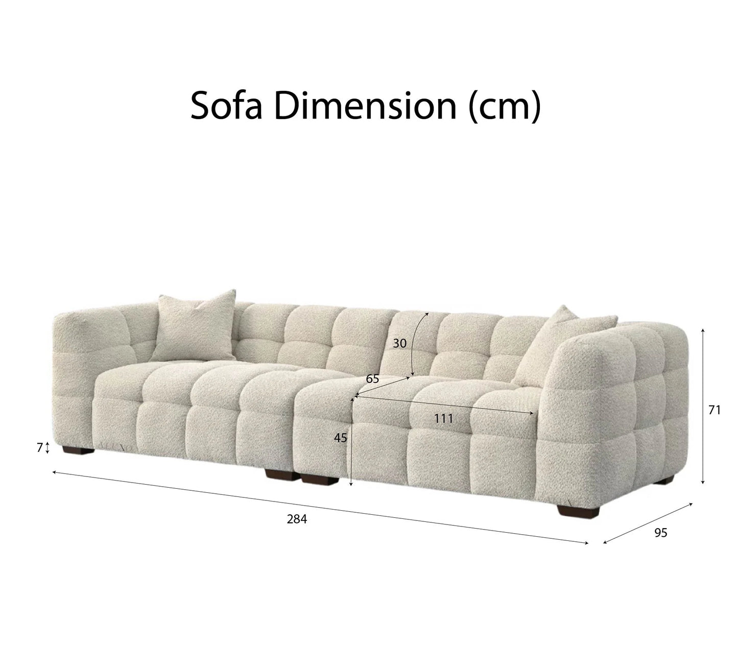 ALUXO Tribeca Bubble 4 Seater Large Sofa In Oatmeal Beige Boucle Fabric