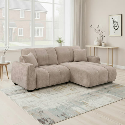 Portland Sofabed Beige Fabric Universal Storage Corner Sofa