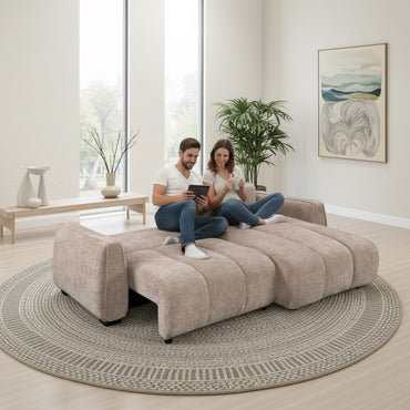 Portland Sofabed Beige Fabric Universal Storage Corner Sofa