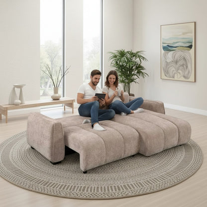 Portland Sofabed Beige Fabric Universal Storage Corner Sofa