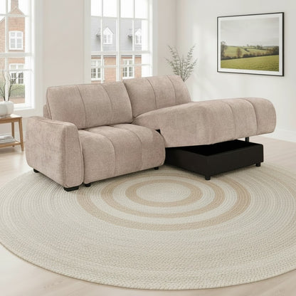 Portland Sofabed Beige Fabric Universal Storage Corner Sofa