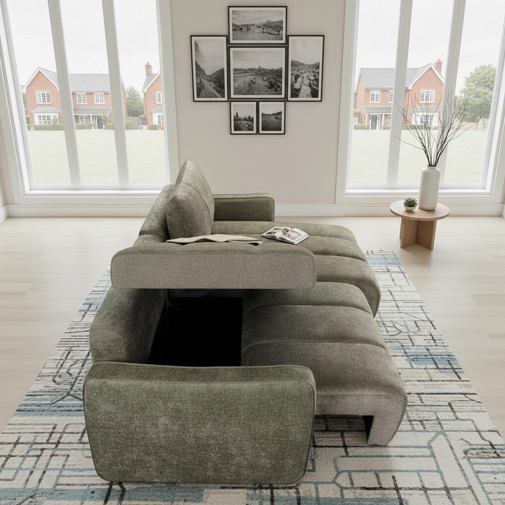 Portland Sofabed Green Fabric Universal Storage Corner Sofa