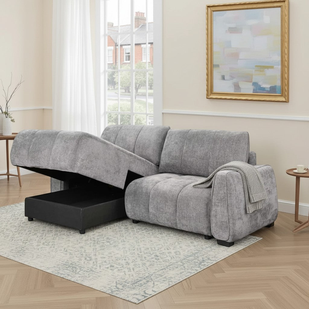 Portland Sofabed Grey Fabric Universal Storage Corner Sofa