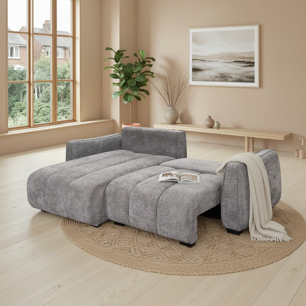 Portland Sofabed Grey Fabric Universal Storage Corner Sofa