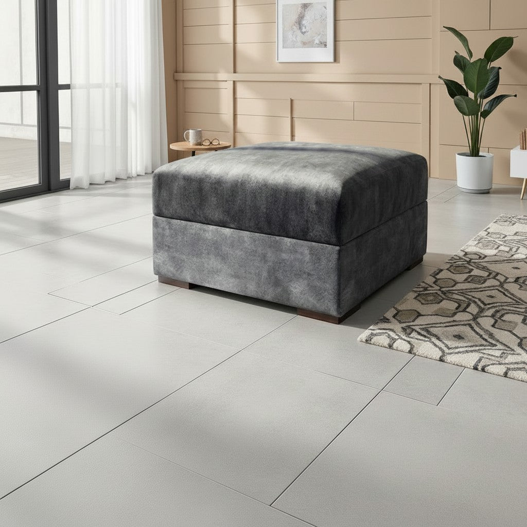 Serena Black Fabric Storage Footstool