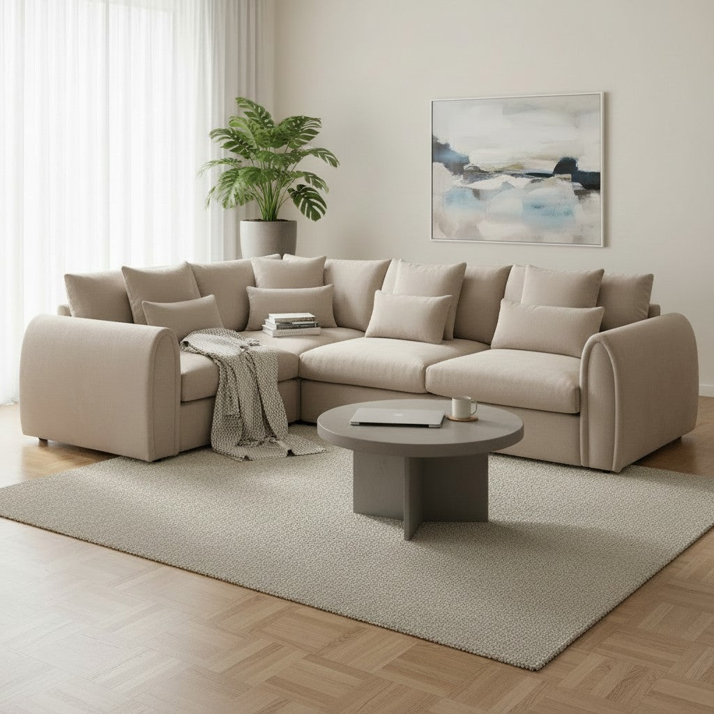 Mirabel Mocha Brown Fabric Left Hand L-Shape Corner Sofa