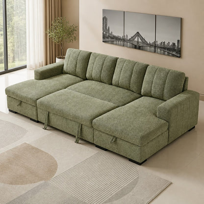 Como Sofabed Green Fabric U Shape Storage Corner Sofa