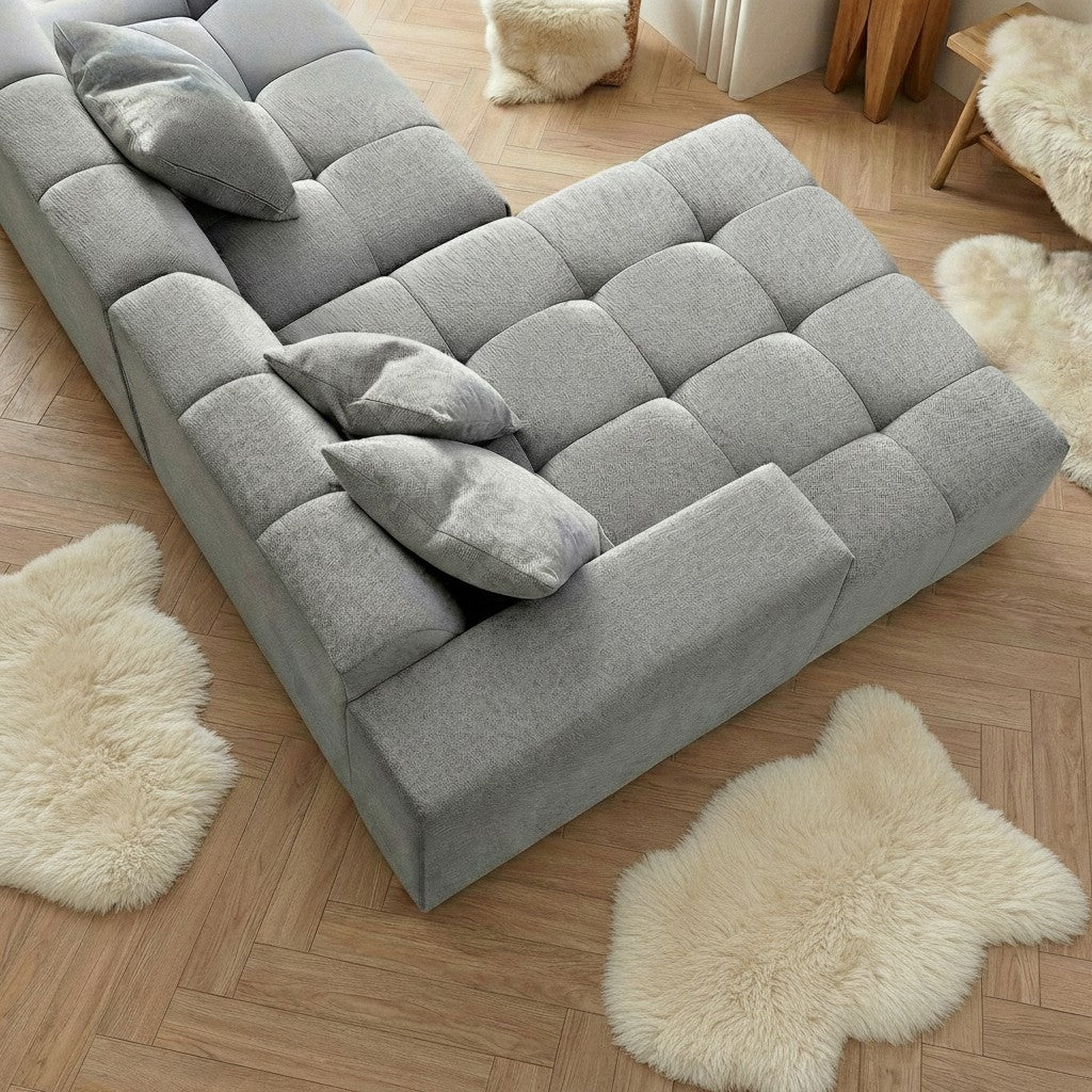 ALUXO Leonard Left Hand Facing  Corner Sofa In Cloudy Grey Boucle Fabric