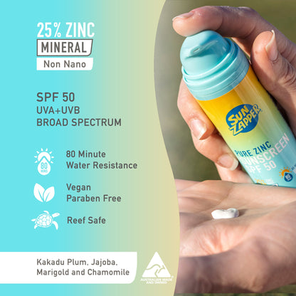 Pure Zinc Natural Sun Cream SPF 50 Reef Safe & Non Nano Zinc Oxide Sunscreen