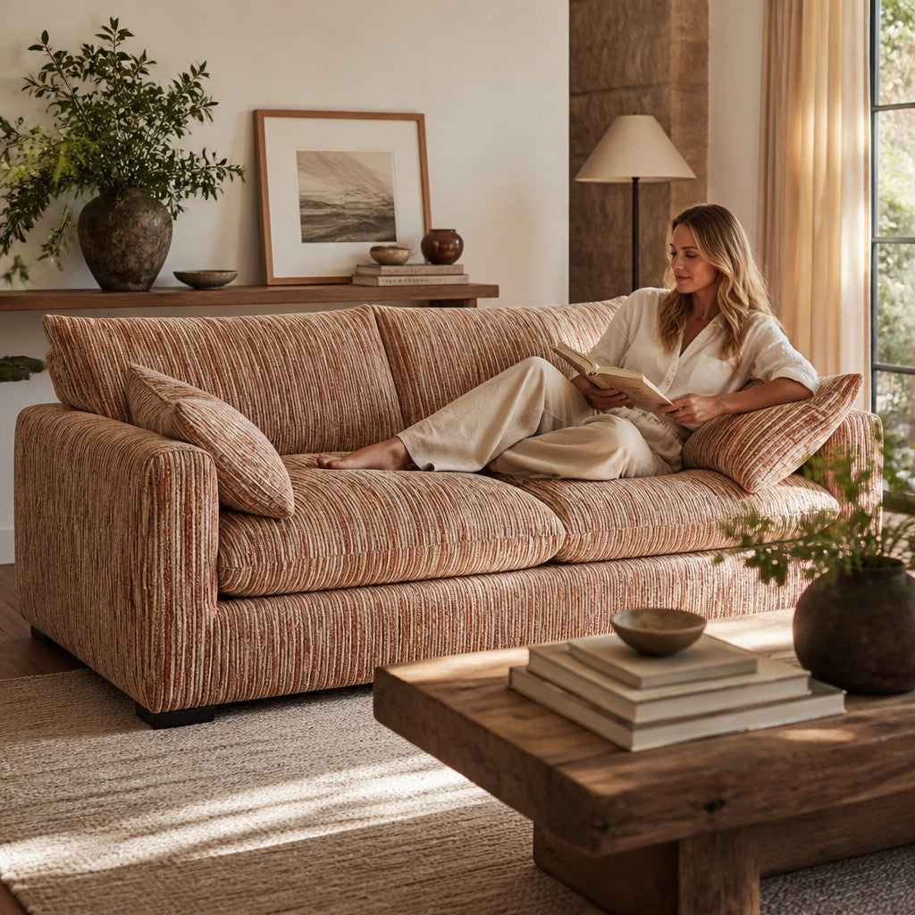 Quetta Rust Beige Fabric 2 Seater Sofa
