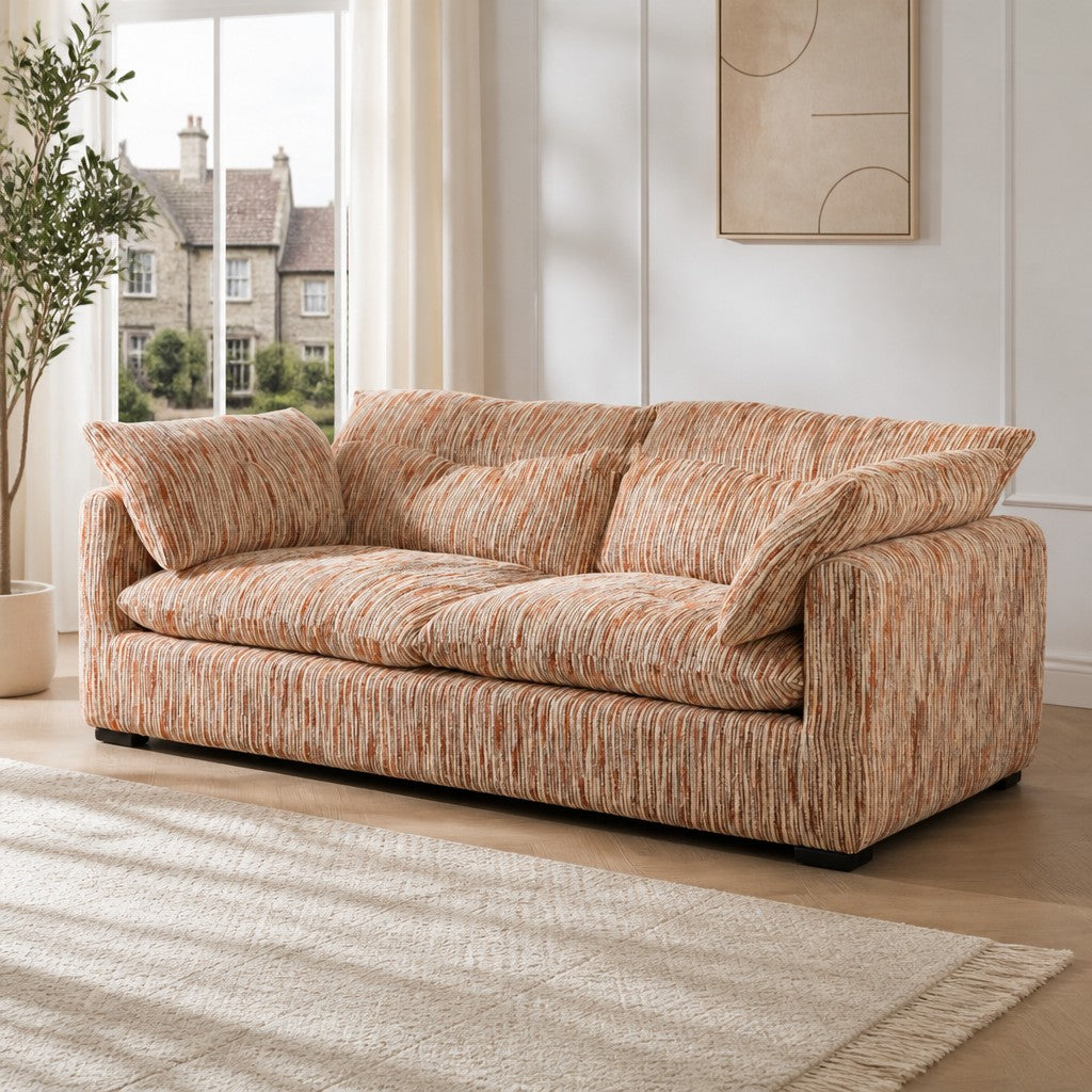 Quetta Rust Beige Fabric 3 Seater Sofa