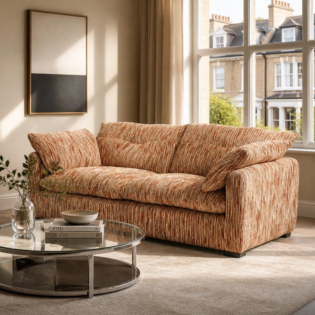 Quetta Rust Beige Fabric 3 Seater Sofa