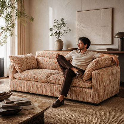 Quetta Rust Beige Fabric 3 Seater Sofa