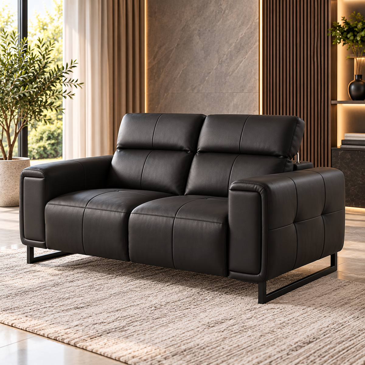 Richmond Electric Power Sliding Recliner Black Leather 2 Seater Sofa