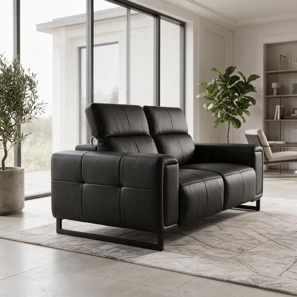Richmond Electric Power Sliding Recliner Black Leather 2 Seater Sofa