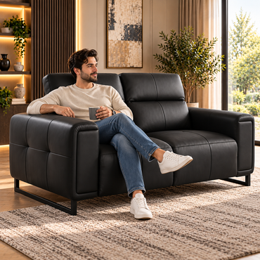 Richmond Electric Power Sliding Recliner Black Leather 3 Seater Sofa