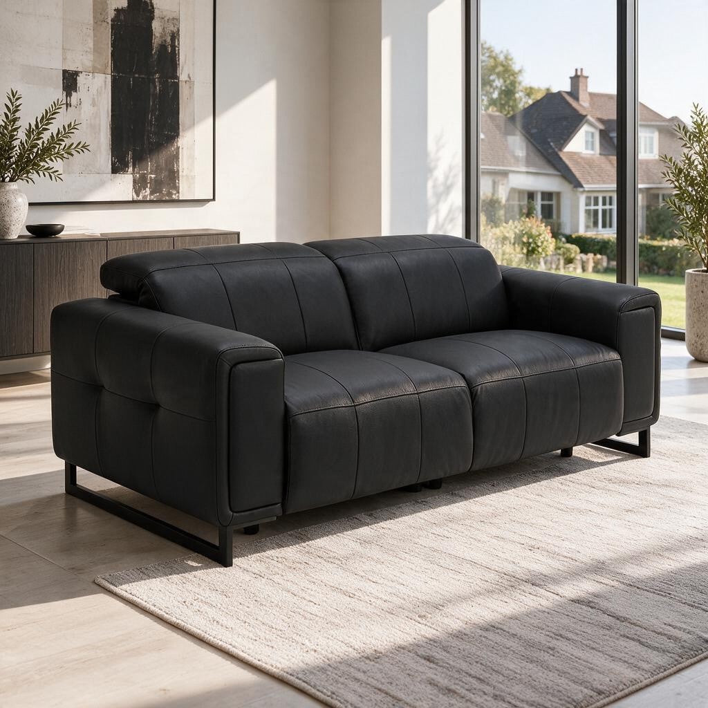 Richmond Electric Power Sliding Recliner Black Leather 3 Seater Sofa