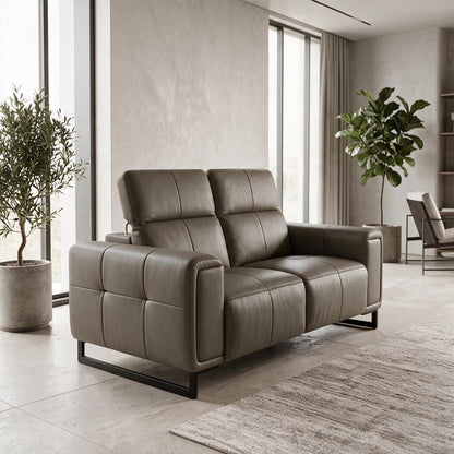 Richmond Electric Power Sliding Recliner Grey Leather 2 Seater Sofa