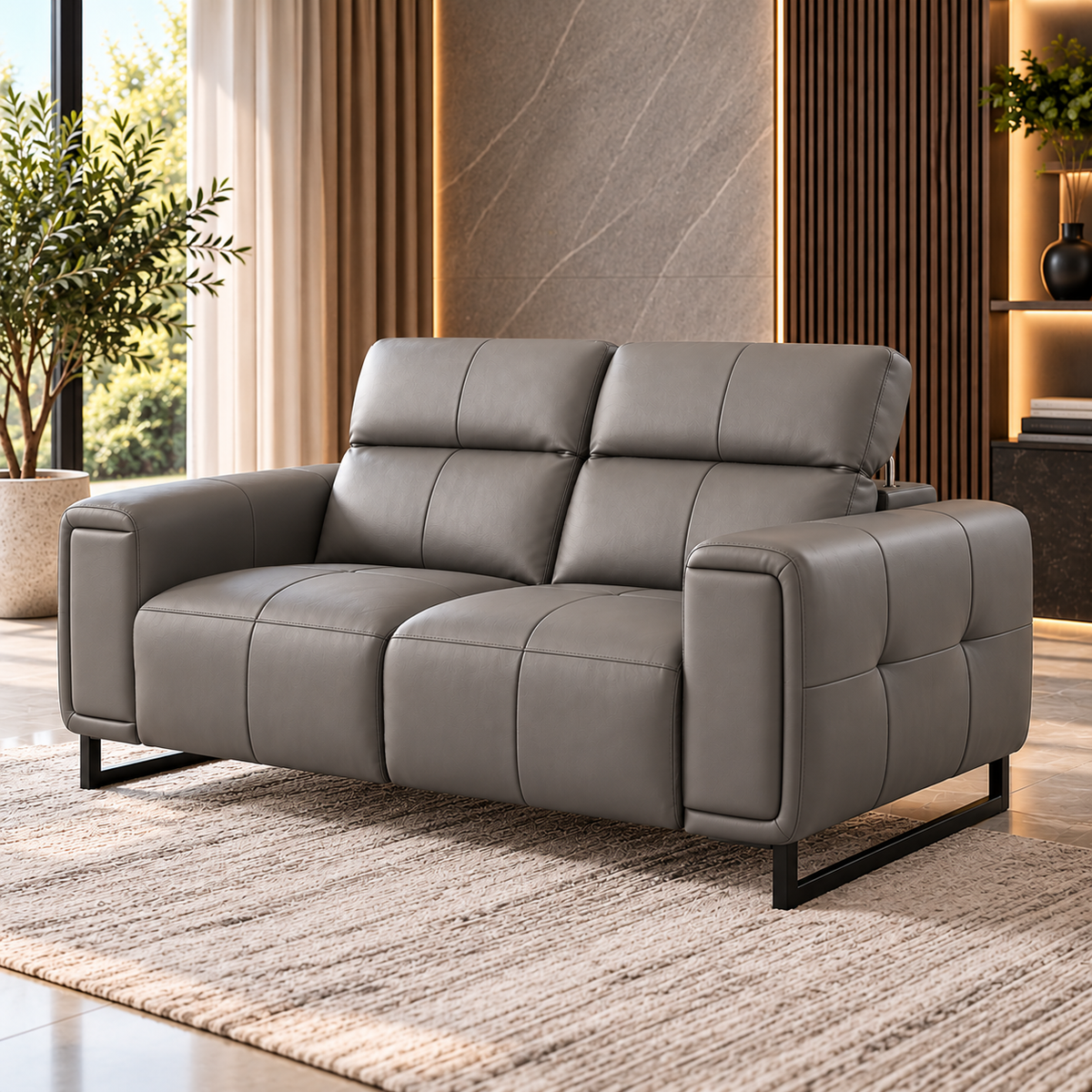 Richmond Electric Power Sliding Recliner Grey Leather 2 Seater Sofa