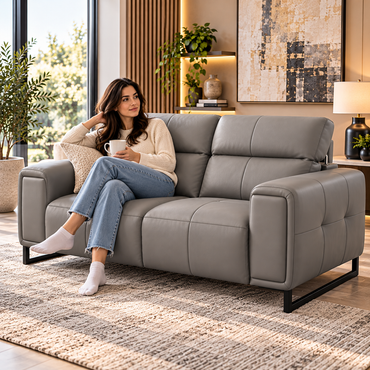 Richmond Electric Power Sliding Recliner Grey Leather 3 Seater Sofa
