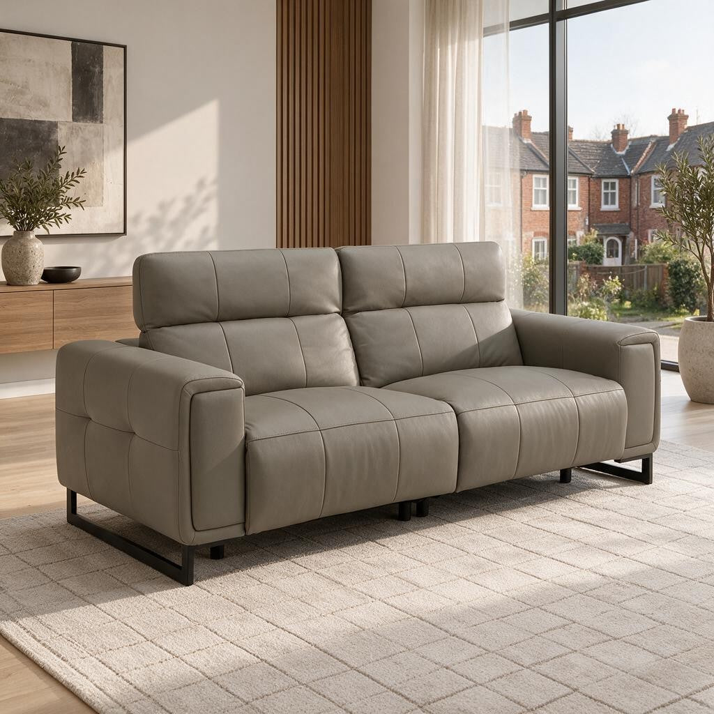 Richmond Electric Power Sliding Recliner Grey Leather 3 Seater Sofa