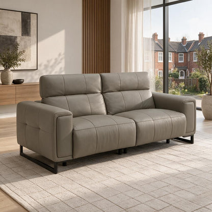 Richmond Electric Power Sliding Recliner Grey Leather 3 Seater Sofa
