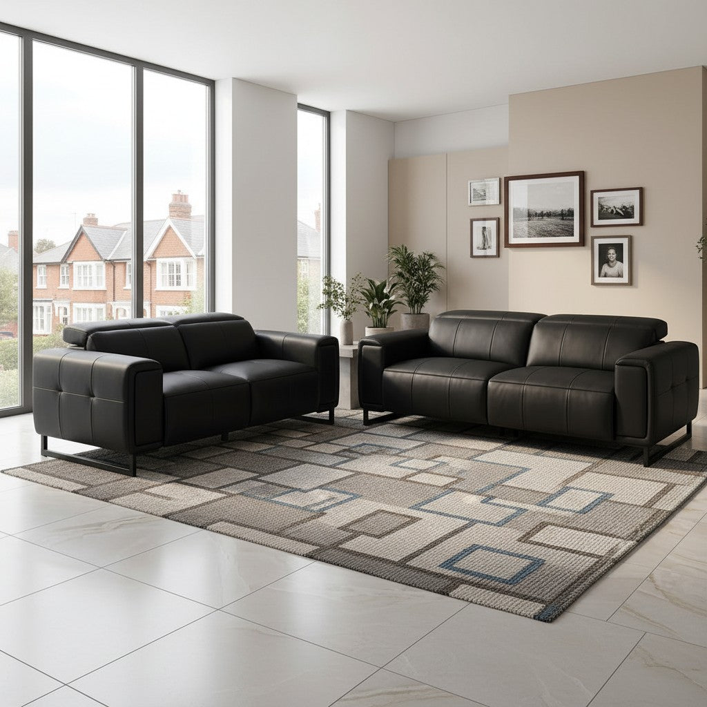 Richmond Electric Recliner Black Leather 3+2 Sofa Suite