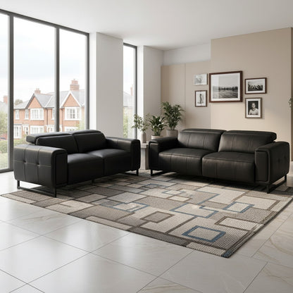 Richmond Electric Recliner Black Leather 3+2 Sofa Suite