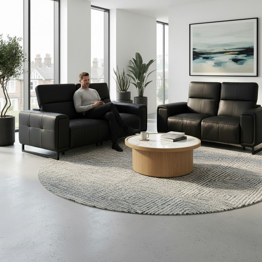 Richmond Electric Recliner Black Leather 3+2 Sofa Suite