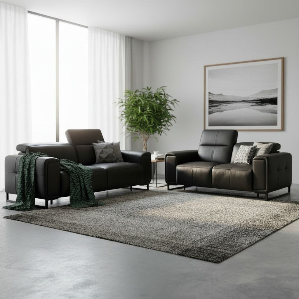 Richmond Electric Recliner Black Leather 3+2 Sofa Suite