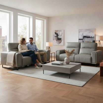 Richmond Electric Recliner Grey Leather 3+2 Sofa Suite